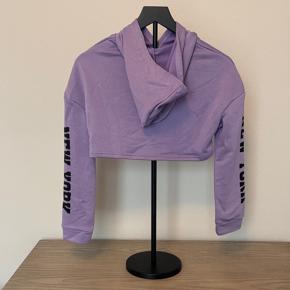 Purple Cropped Hoodie with New York Print - Picture 3 of 4